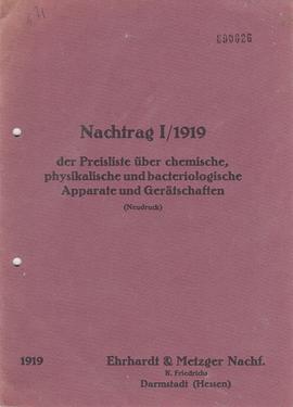Nachtrag I - der Preislist über Chemische, Physikalische und Bacteriologische - Apparate und Gerä...